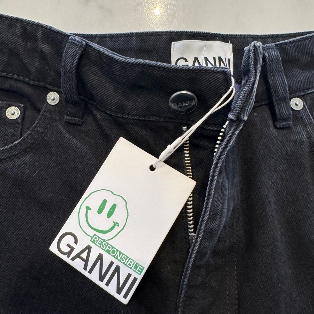 Ganni-NWT Stary Black Wash Denim Wide Leg Barrel Jeans - Picture 4 of 6